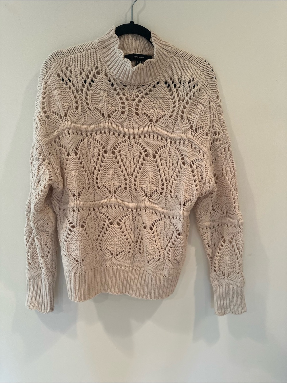 Vero Moda Cream Open-Work Mock Neck Sweater